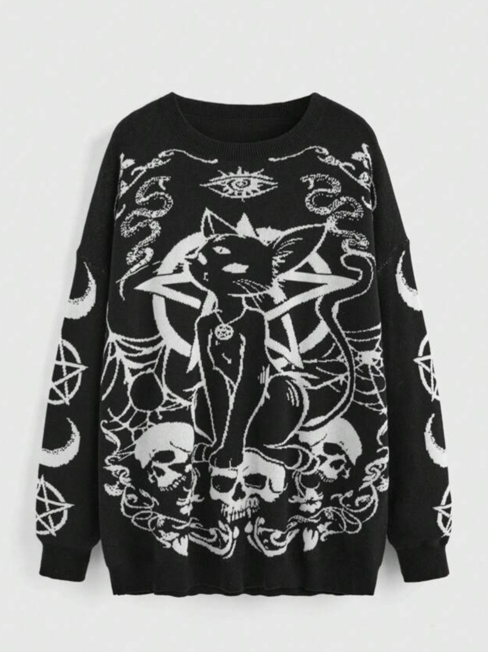 ROMWE Gothic Black Cat Pullover Black Ribbed knit Crewneck Sweater Size 4x